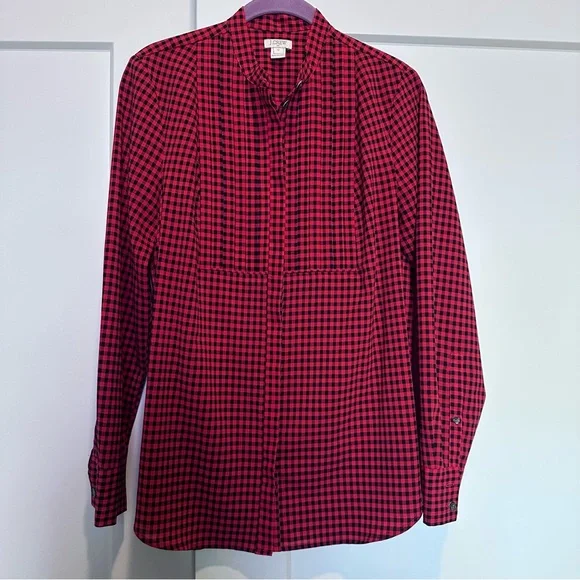 J.Crew Drapey Tuxedo Shirt in Red and Black Check - Picture 3 of 9
